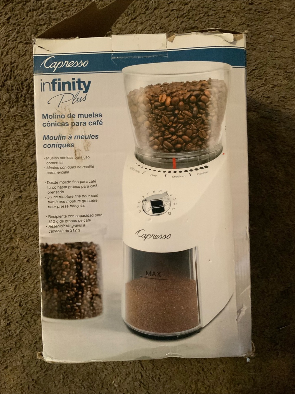 Capresso Infinity Plus Conical Burr Grinder in White